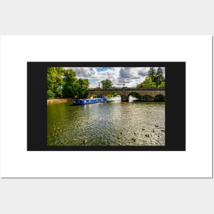 A Blue Narrowboat at Wallingford Bridge Posters and Art